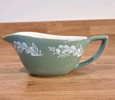 Vintage Lord Nelson Pottery Gravy Boat Sage Green White Leaf Elijah Cotton