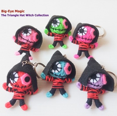 Handmade Witch Voodoo Doll Keychain - Big Eye String Doll Triangle Hat #4