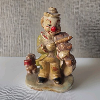 Vintage Clown Ornament Figur Musiker spielt Geige mit Hund