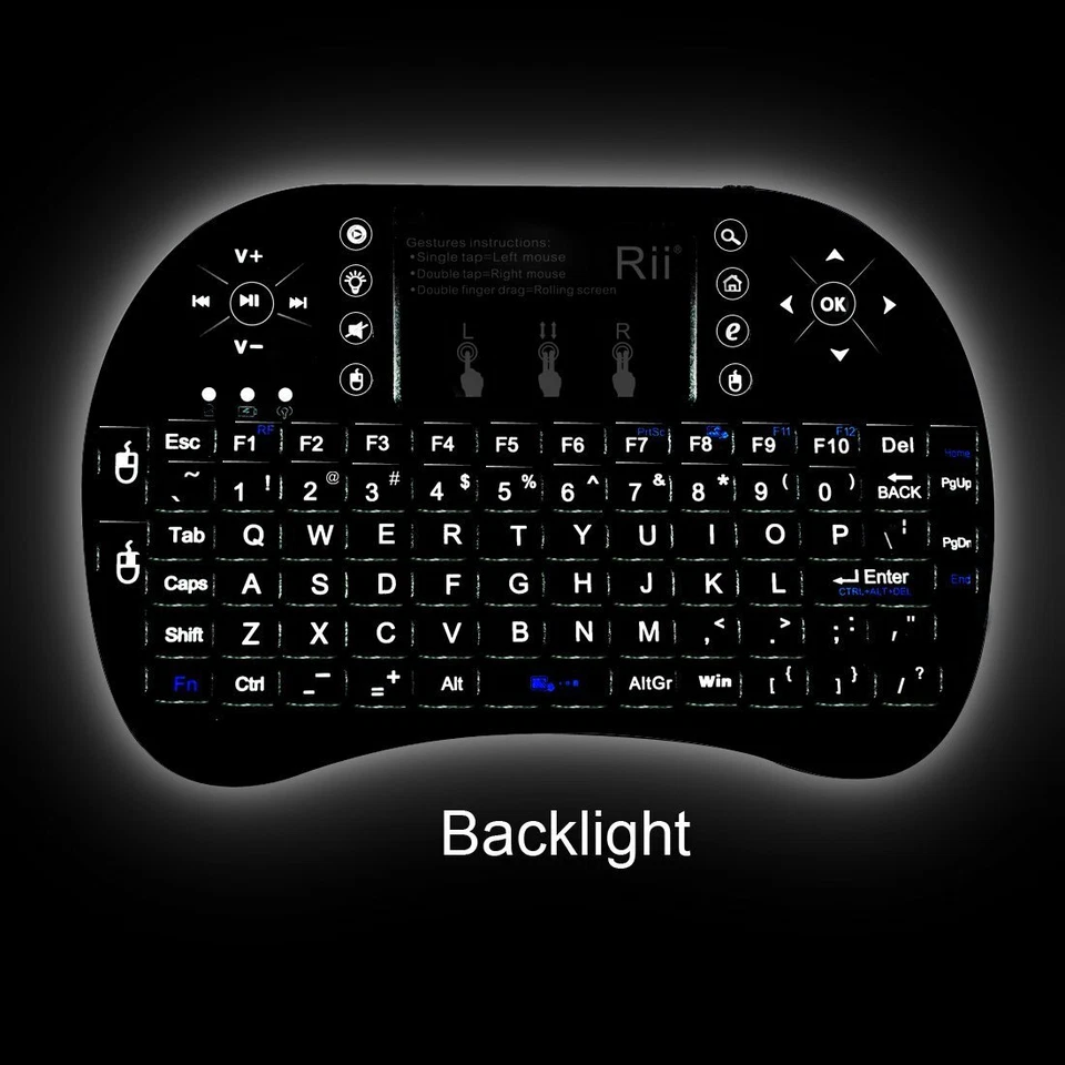 Genuine Rii i8+ Wireless Mini Keyboard + Touchpad with Backlight for PC Smart TV - Image 2 of 4