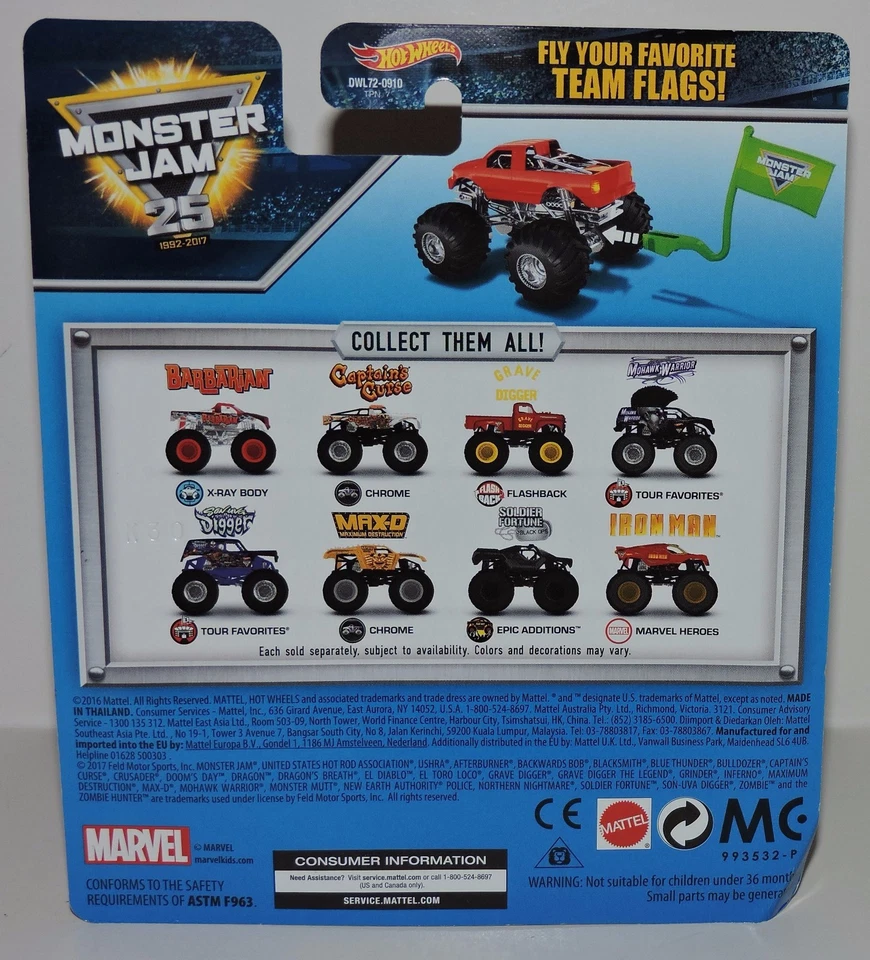 2017 MONSTER JAM TRUCK - CAPTAIN'S CURSE 1:64 - CHROME 6/7 - ERROR - NO FLAG - Image 2 of 2