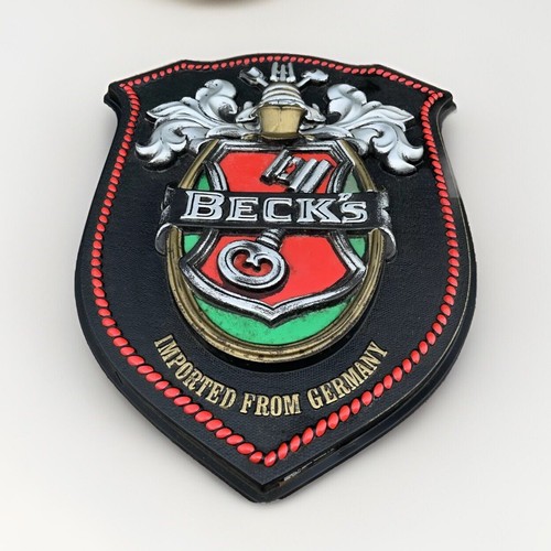 Vtg Beck’s Beer Bar Sign 19” x 15 ½”, Shield Shape, Man Cave, Bar