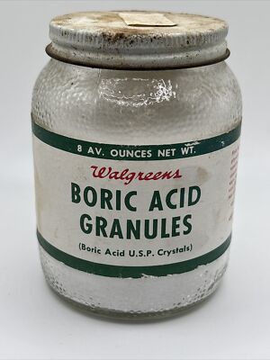Vintage B0ric Acid Glass Bottle Advertising 8oz Jar Vintage Walgreens Chicago IL