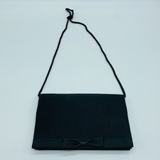 Black Evening Clutch Crossbody Purse Fancy Bow Braided Strap-ribbed front