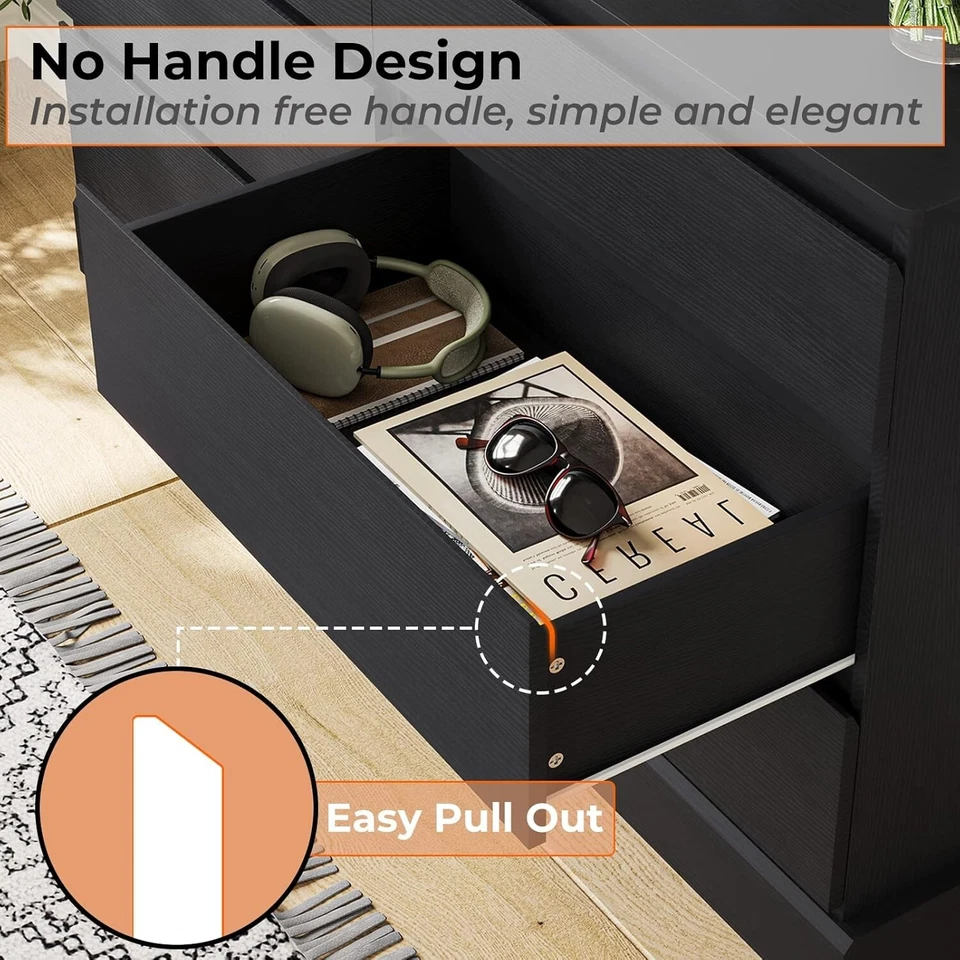 Cómoda negra con 6 cajones para dormitorio armario de almacenamiento grande Foto 4 de 4