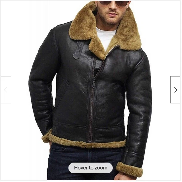 Men’s BLACK RAF Real Shearling Sheepskin Flying Leather Jacket With Ginger Fur