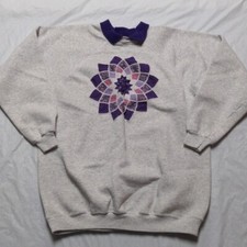 Vintage Grannycore Cottagecore Quilt Design Crewneck Sweatshirt Sz XXL Grey