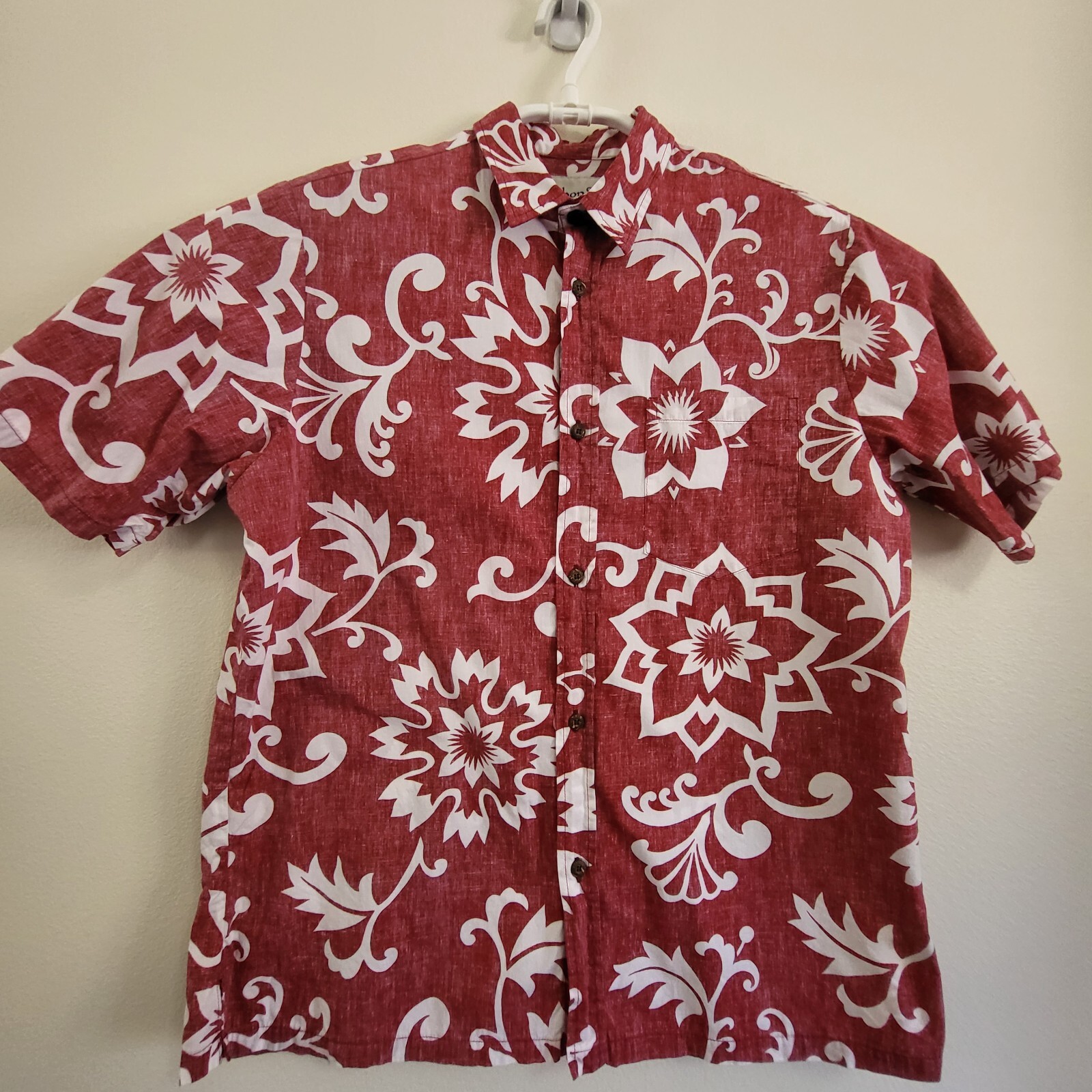 Bishop Street Men's Hawaiian Aloha Shirt 100% Cotton Red Short Sleeve Floral