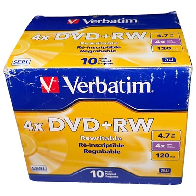 Verbatim DVD+RW 4.7GB 4X with Branded Surface - 10pk Jewel Case (94839)- **NEW**