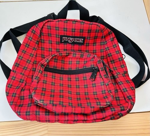 Y2K Jansport Half Pint Mini Rucksack schwarz rot kariert Handtasche Vintage 90er