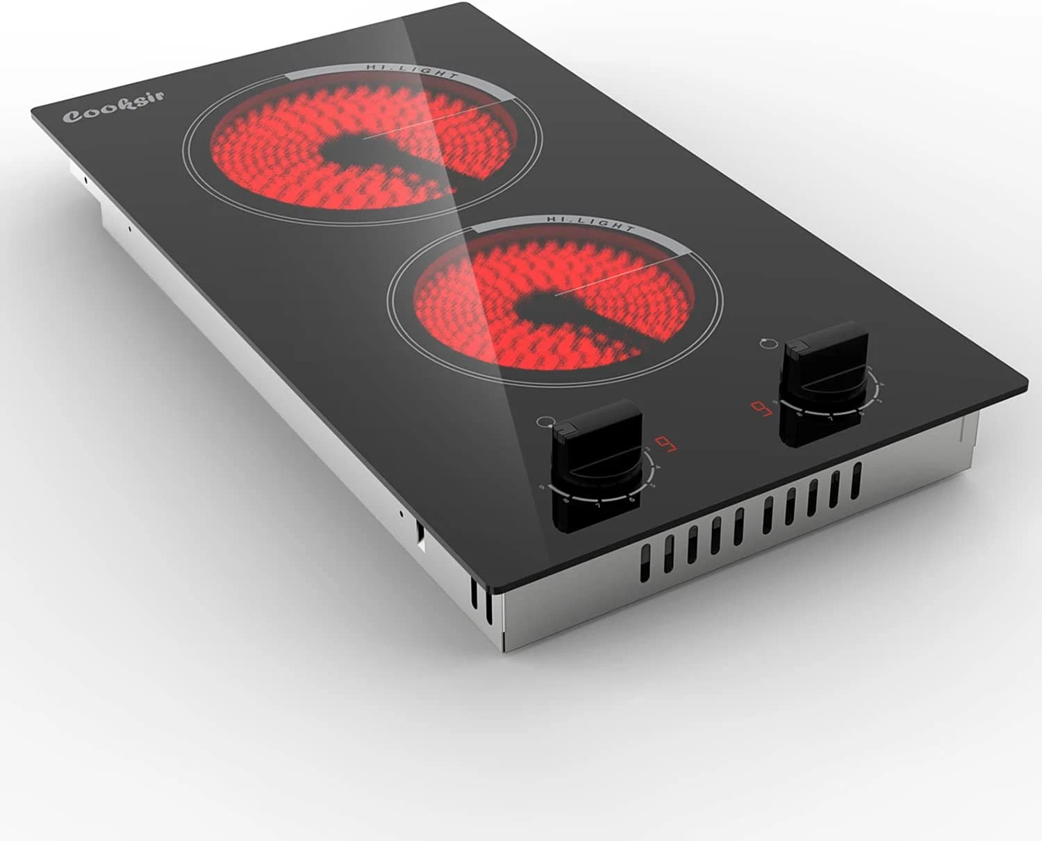 2 Burner Electric Cooktop 12 Inch, 3000W Electric Stove Top 220-240V, Built-In E