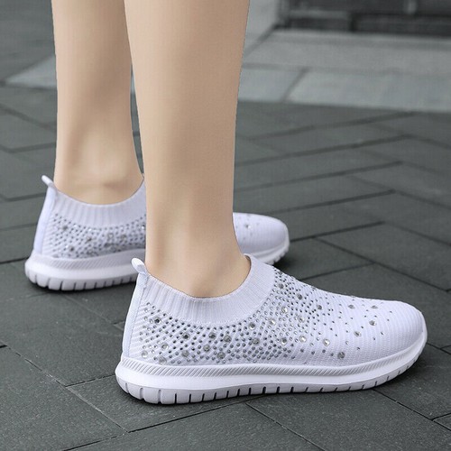 Glitzernde Glitzer-Sneaker Damen Freizeit On Slip Turnschuhe Sockenschuhe Größe - Bild 10 von 16