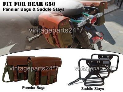 Für Royal Enfield Bear 650 Canvas & Leder Packtaschen & Sattelstreben D7
