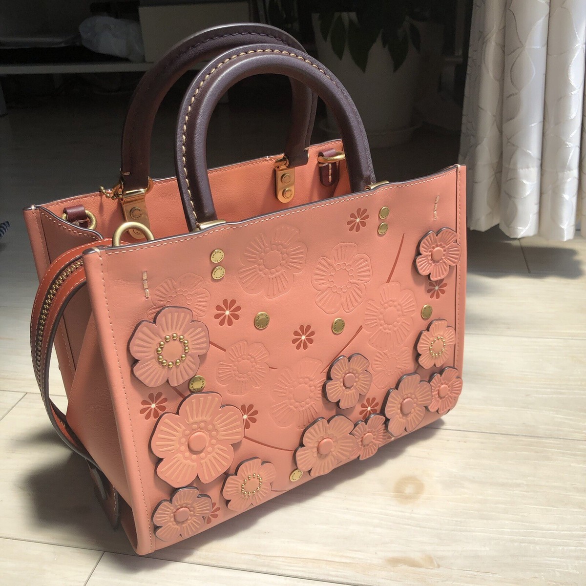 COACH 1941 ROGUE 25 TEA ROSE Coral Pink Tote Applique C8510 Purse