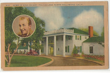 Home of BING CROSBY Linen Postcard Toluca Lake North Hollywood, California 1949
