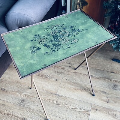 Vintage Lavada TV Tablett mit Stan Floral Design Avocado Grün Tragbar Tisch Tablett