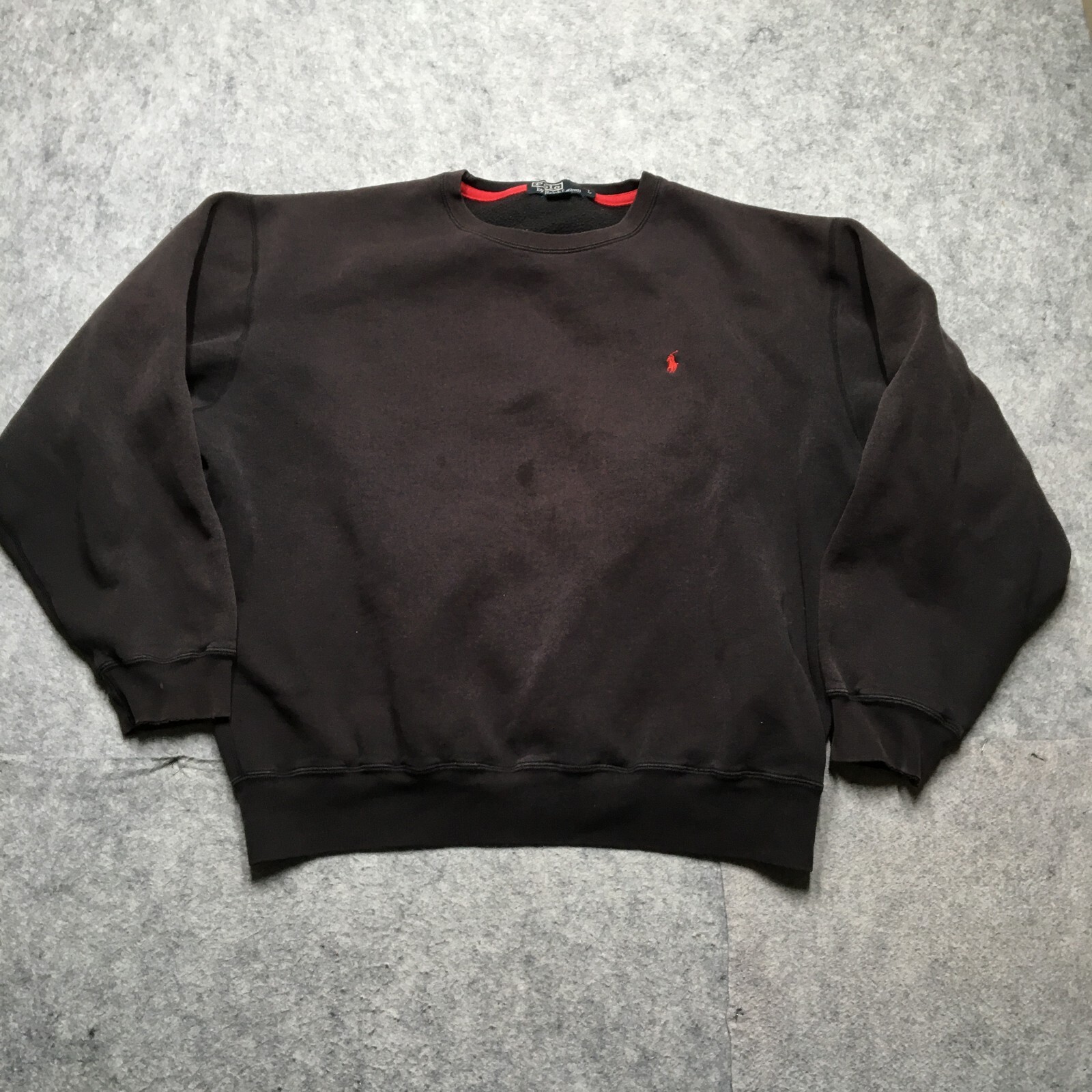 Felpa Polo Ralph Lauren Uomo Large L Nero Pullover Crew Pile Sbiadito Pony