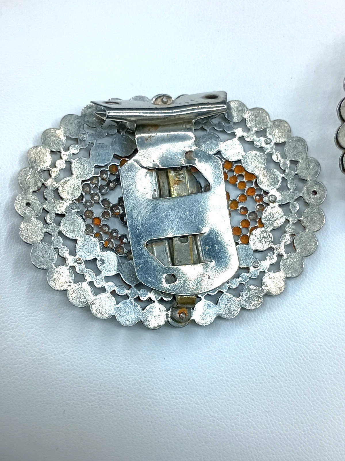 Antique Victorian Shoe Buckle Clip Pair Signed Made In France Cut Steel Faceted