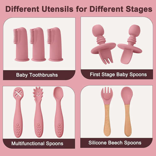 Silicone Baby Feeding Set 14 Pcs,Baby Led Weaning Supplies, Baby Spoons Suction - Picture 6 of 12