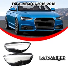 Left & Right Headlight Lens Cover Headlamp Lens Clear For Audi A6 C7 2016-2018