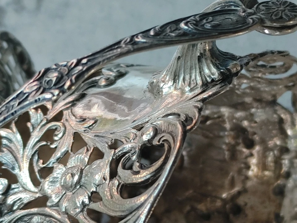 HERMOSA CESTA DE PLATOS DE DULCES ANTIGUA ALEMANA DE PLATA MACIZA Foto 2 de 4