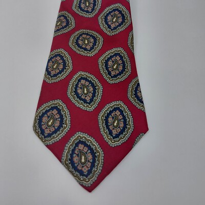 Vintage Keys & Standart Burgundy Print 100% Ital Silk Tie Necktie Made in USA