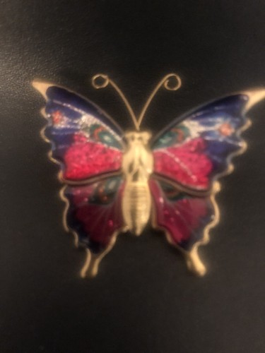 BEAUTIFUL 'Art Nouveau Inspired' BUTTERFLY Cloisonne Enamel Pin Brooch - Picture 4 of 7