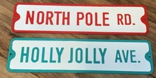 Set If 2 North Pole Rd  Holly Jolly Ave Metal Street Signs Christmas Wall Decor