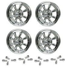 Set Of 4 15 X 5-12 Vw Bug 4 Lug Polished Empi 8 Spoke Wheels Lug Nuts