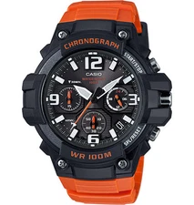 Casio MCW100H-4AV, Chronograph Watch, Orange Resin Band, 100 Meter WR, Date