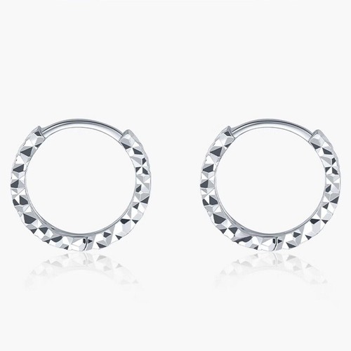 Pure Solid Platinum 950 Hoop Women Lucky Square Carved Star Earrings 1.3g - Picture 6 of 6