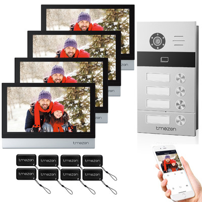 TMEZON WLAN VIDEO TÜRSPRECHANLAGE TÜRKLINGEL 10'' TOUCHSCREEN 1080P 1-4 Familien