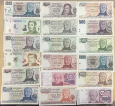 ARGENTINA 18 DIFFERENT BANKNOTES MOSTLY UNCIRCULATED  WE COMBINE