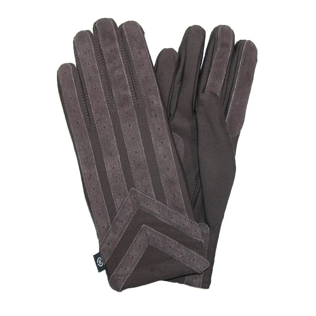 MENS Isotoner ML OR XL Classic Stretch Gloves Knit Lined Suede Accent BROWN NEW