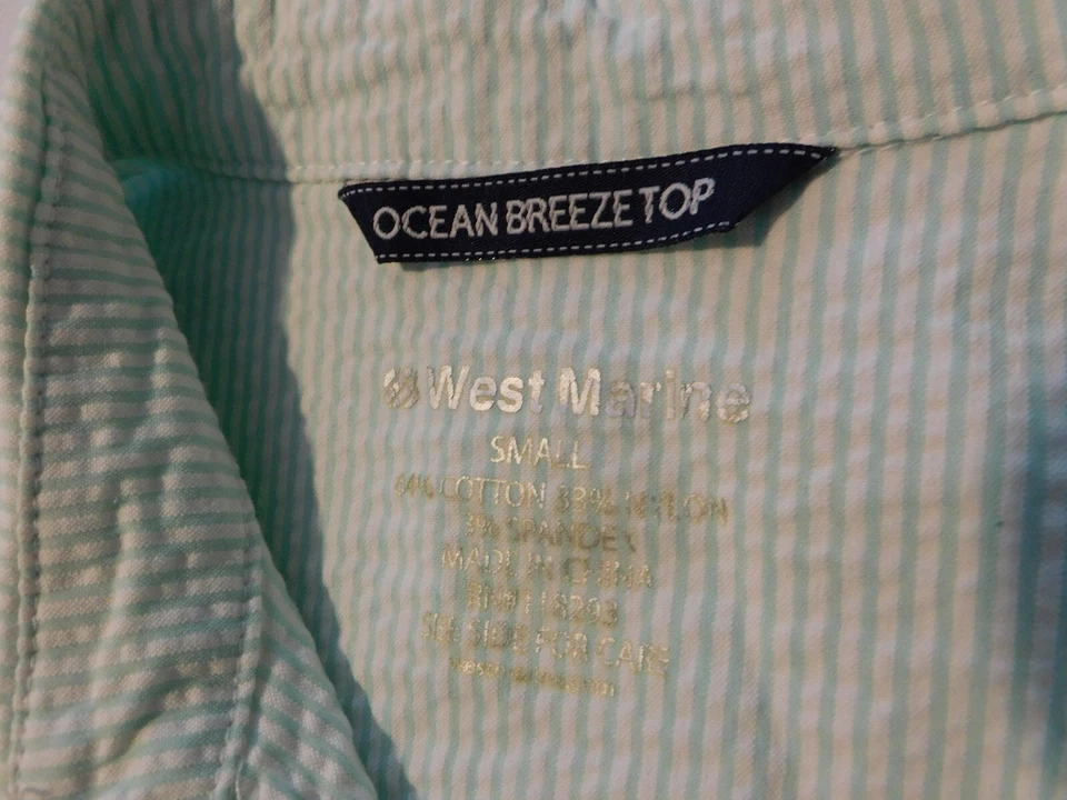Camisa West Marine Ocean Breeze Top Seersucker S Verde Como Nueva Manga con lengüeta enrollable Foto 4 de 4