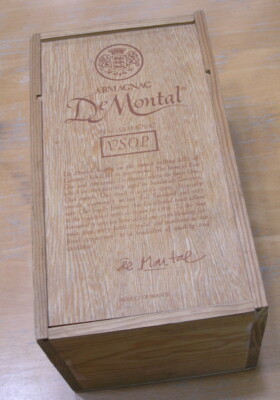 Vintage De Montal Armagnac V.S.O.P Wooden Box Sliding Lid 5.5x9.75x5+''
