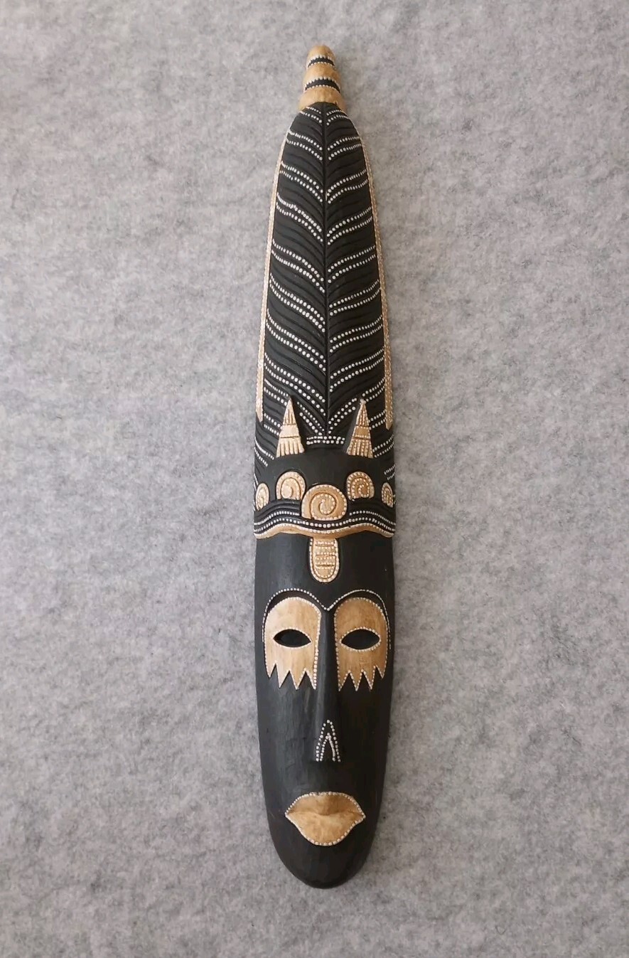 Vtg Pier 1 African Wooden Tribal Mask Wall Art Decor 39"x7" Ornate Hand Carved