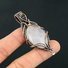 Natural Rose Quartz Gemstone Handmade Wire Wrapped Copper Pendant Jewelry LC-166