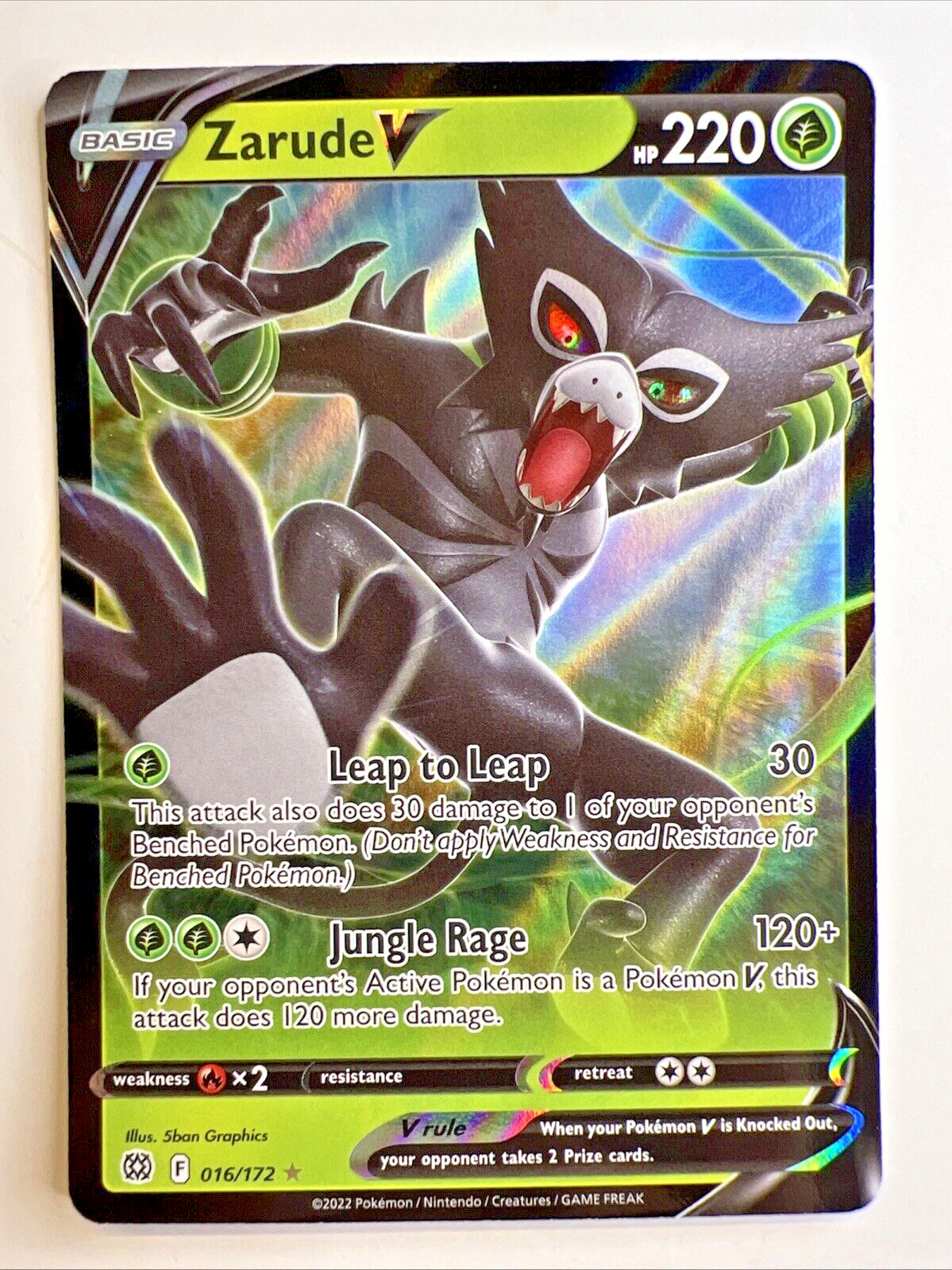  Zarude V 016/172 Ultra Rare Card Pokemon TCG NM
