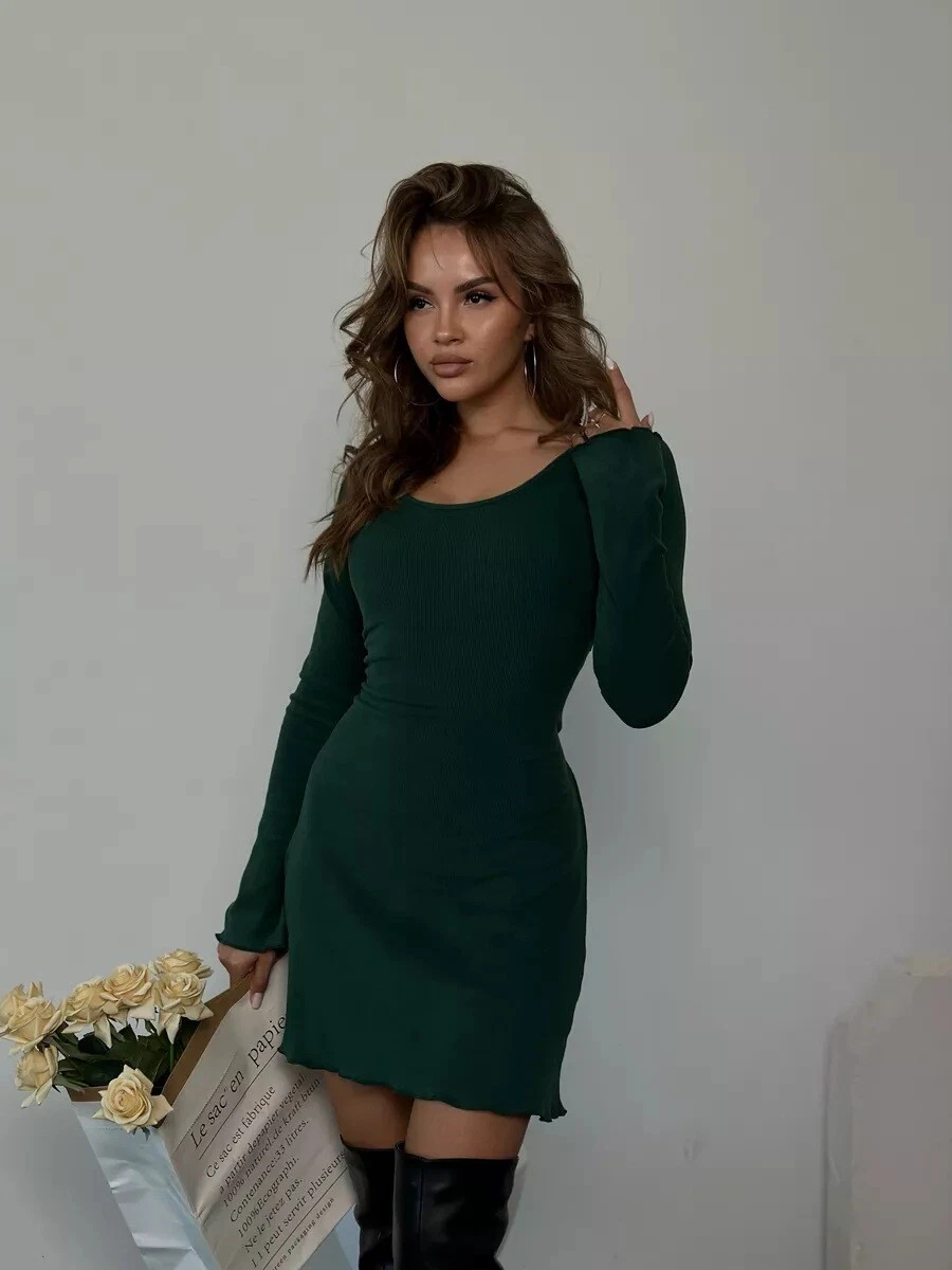 OFF WHITE Abito allacciato moda puro cotone lavorato a maglia slim maniche lunghe avvolto ai fianchi