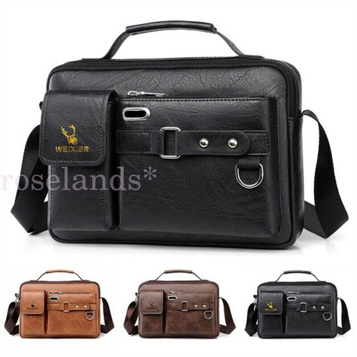Brown Business Crossbody Bag Men's Shoulder Leather Vintage Men Casual Bags - Picture 3 of 17