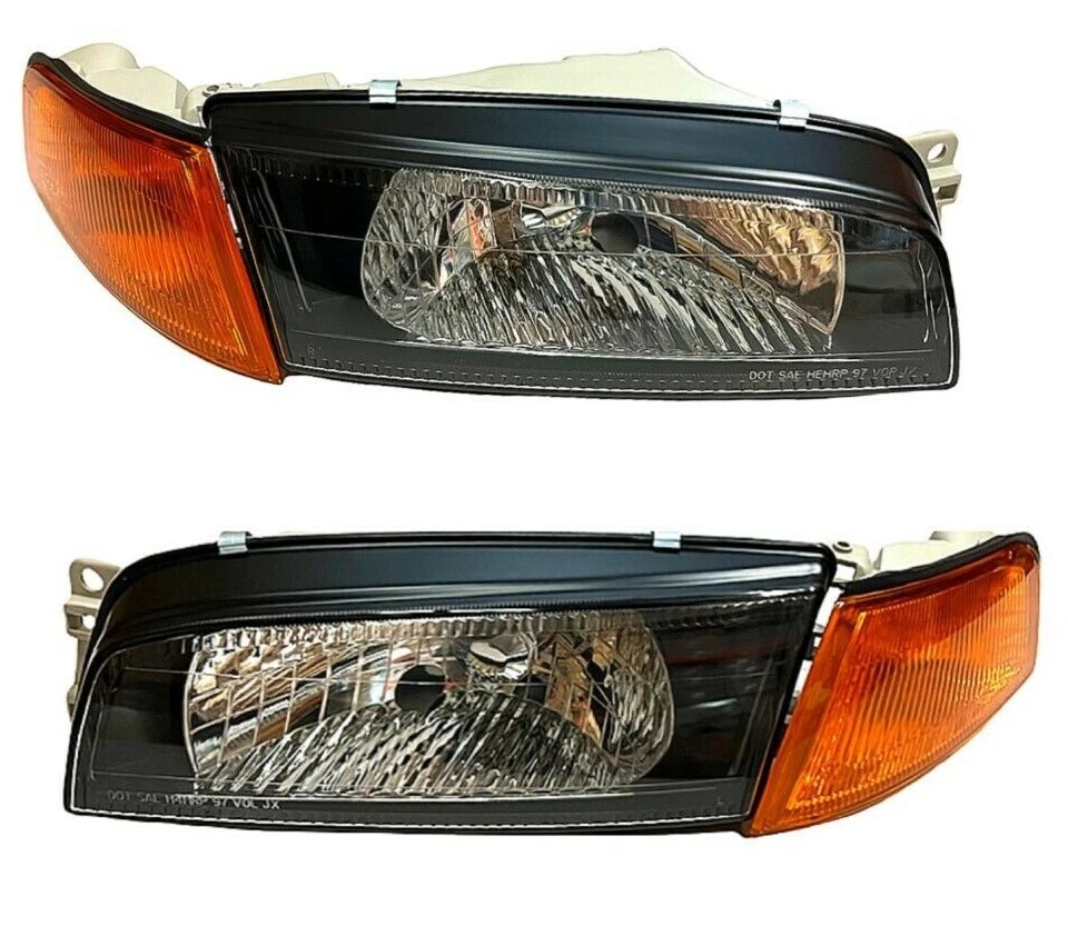 Для 1997-2002 Mitsubishi Lancer Evo4 Mirage черный JDM фары + желтый угол - Изображение 4 из 4