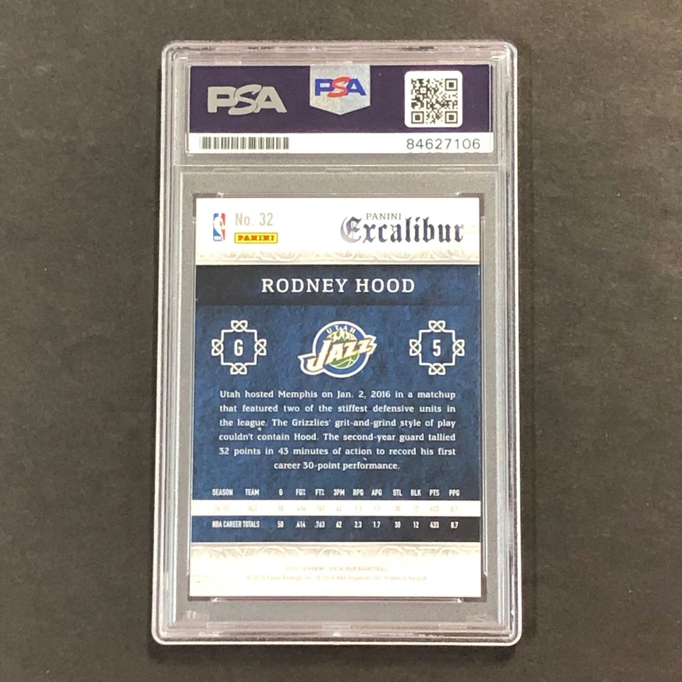 2015-16 Panini Excalibur #32 Rodney Hood Firmado AUTO PSA Losa Jazz Foto 2 de 2
