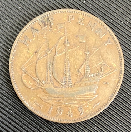 1949 Half Penny, United Kingdom, George VI (Bronze, 25.5 mm), About VG+