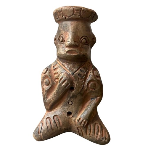 Juego de 2 figuras vintage de flauta de arcilla azteca tribal sudamericana masculina y femenina - Imagen 6 de 16