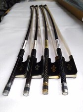 4 PCs Cello Bow 4/4 Carbon Fiber Ebony Frog with Different Color White Bow Hair