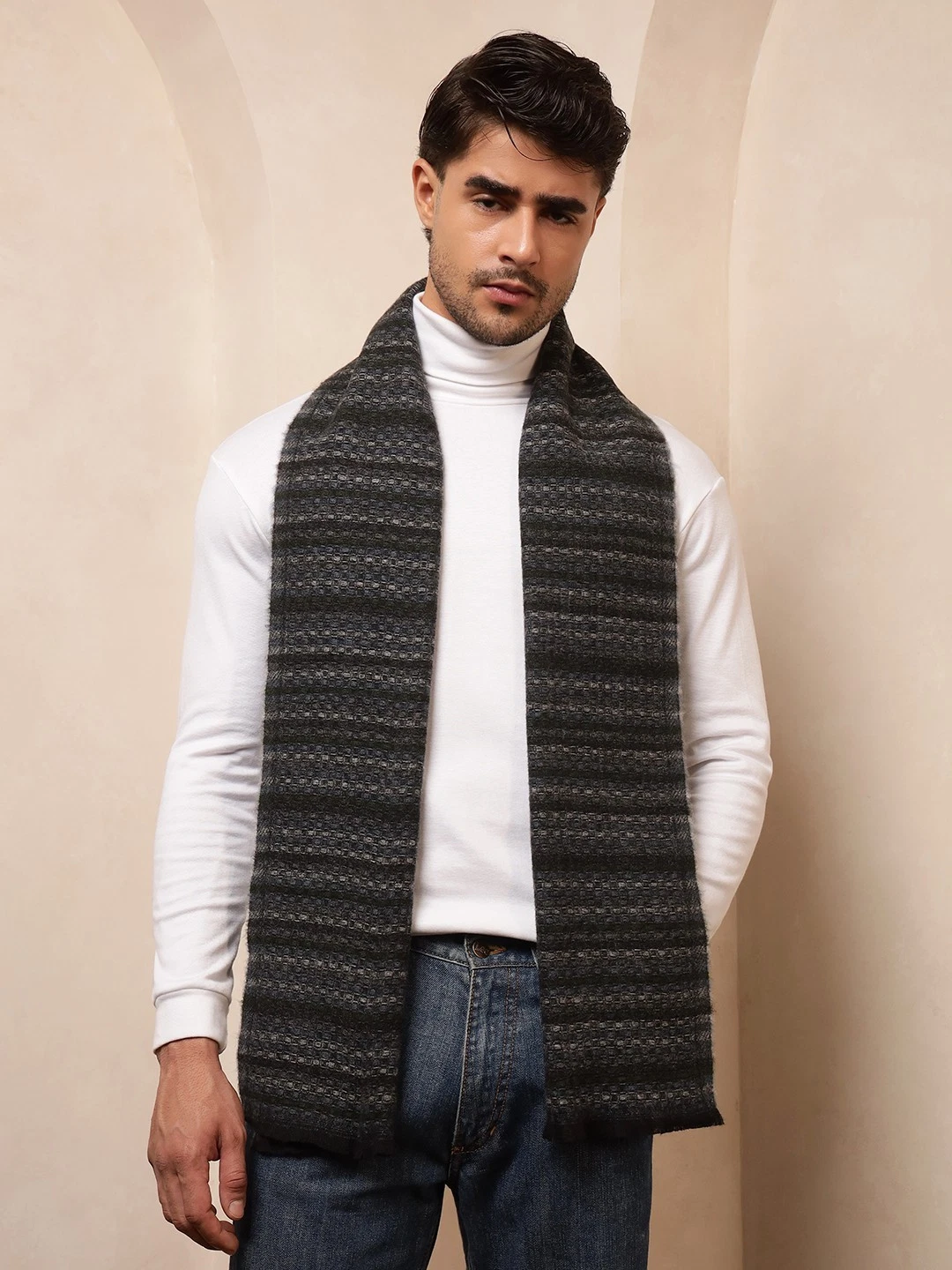100% CASHMERE Scarf Check Knitted Wrap Scarves Winter Warm Men scarf Windproof