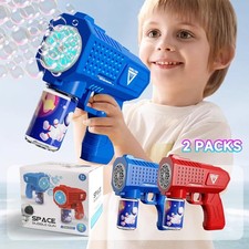 2 Pack Bubble Gun for Kids LED Light Automati...