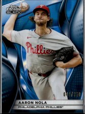 Aaron Nola 2025 Topps Chrome Black Blue Refractor 141/150 Philadelphia Phillies