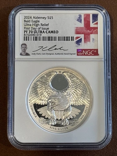 2024-Alderney- Bald Eagle- 2 oz- UHR- NGC- PF70UC- FDOI- Jody Clark